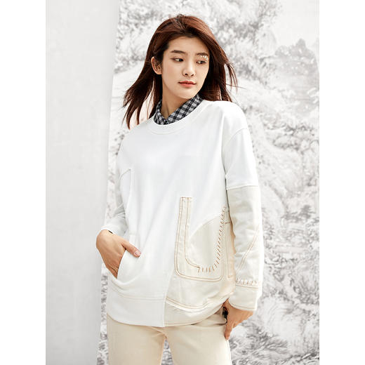 Famecoco范可儿设计感卫衣女士秋冬季拼接宽松韩版上衣F208BE002 商品图0