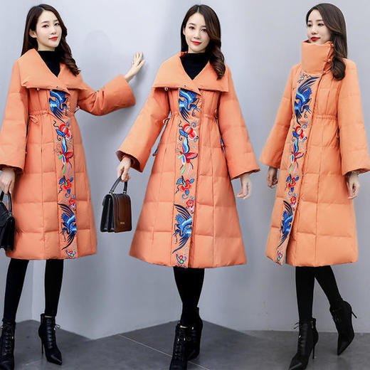 WZNH-MJ2102新款时尚优雅气质宽松绣花中长款保暖舒适棉衣 商品图0