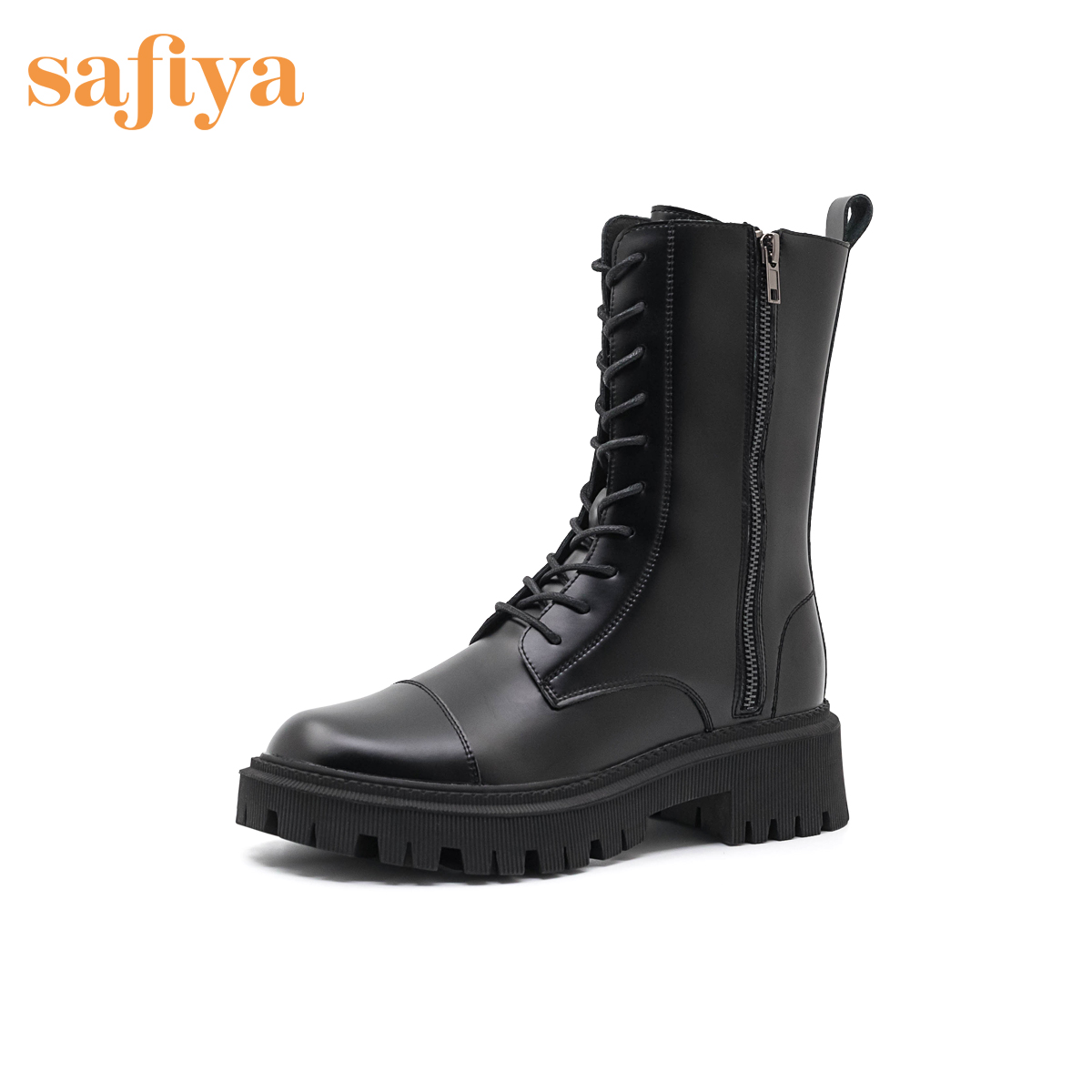 safiya索菲娅黑曜骑士时装靴新款双拉链马丁靴女鞋SF04116321