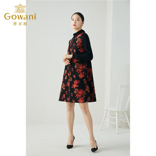 乔万尼秋冬新款中长款拼色设计感修身长袖羊毛针织舒适弹力连衣裙ES4E333 商品图1