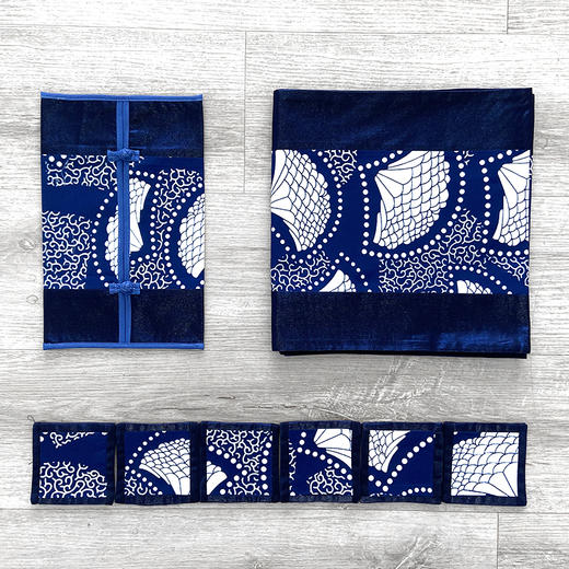 青云染·植物染手工蜡染茶席 拼接系列长款茶席 桌席 杯垫 纸巾袋 商品图1