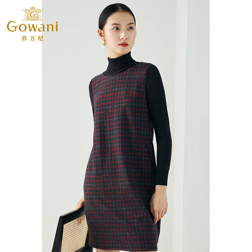 乔万尼秋冬新品绵羊毛黑红苏兰格设计经典休闲弹力面料连衣裙ES4E327 商品图3