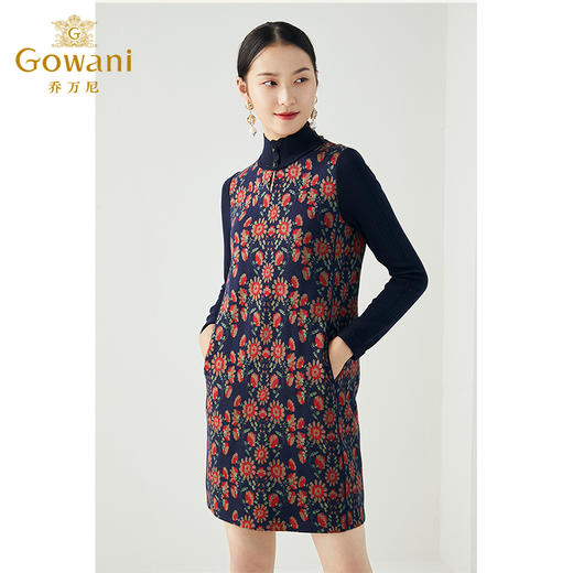 乔万尼冬季连衣裙女时尚气质羊毛直筒打底印花中长裙ES4E317 商品图4