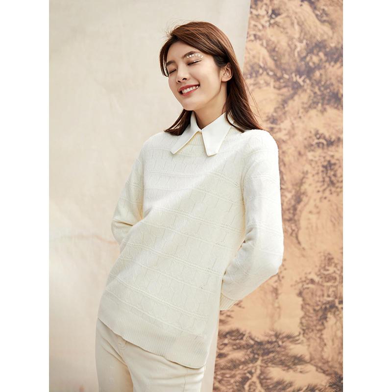 Famecoco范可儿复古毛衣女秋冬外穿森系套头针织衫F208DB017