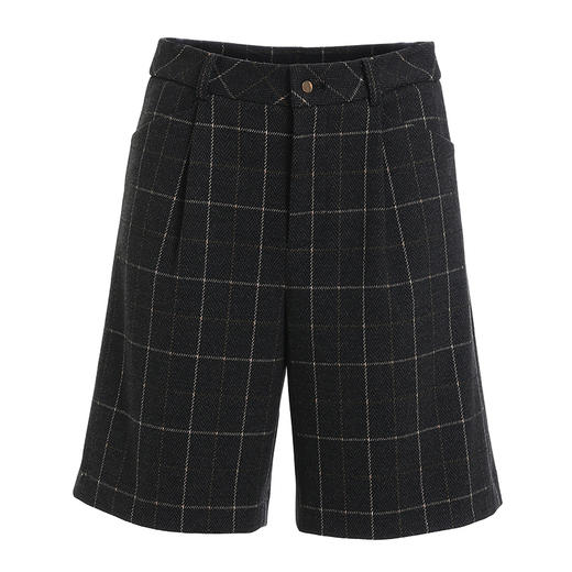 乔万尼秋冬新款百搭简约版型格纹显瘦A型高腰设计感休闲五分裤ES4F336 商品图3