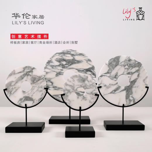 灰白玉片+托 饰品摆件 Marble disk with stand 商品图2