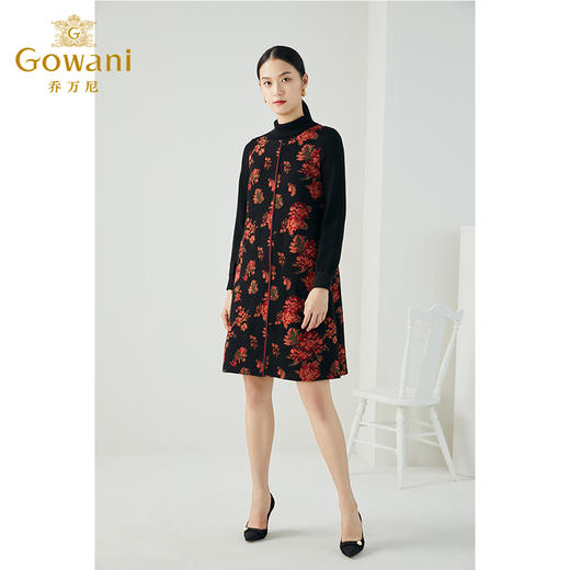 乔万尼秋冬新款中长款拼色设计感修身长袖羊毛针织舒适弹力连衣裙ES4E333 商品图3