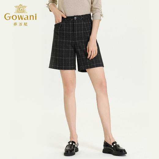 乔万尼秋冬新款百搭简约版型格纹显瘦A型高腰设计感休闲五分裤ES4F336 商品图1