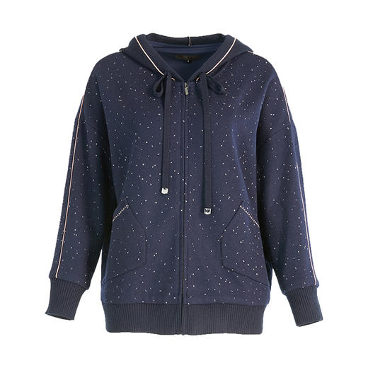 【绵羊毛】乔万尼秋冬新款休闲连帽外套软糯舒适百搭拼接螺纹设计感开衫ES4B331 商品图4