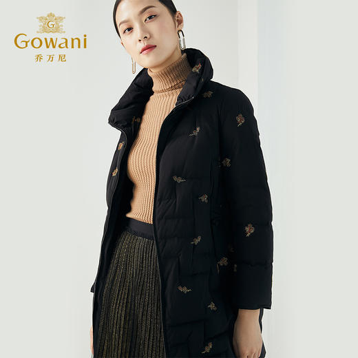 乔万尼秋冬新品重磅绣花工艺如意云设计抗寒保暖中长款羽绒服ES4T429 商品图2
