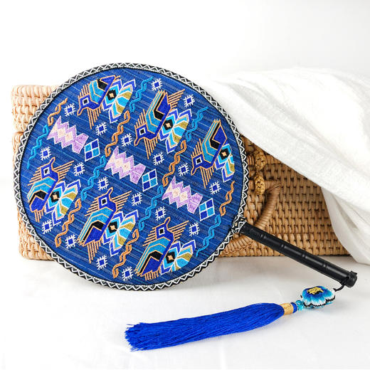 1106直播酉阳酉州苗绣福在眼前刺绣扇手工蜡染土布印花团扇宫扇