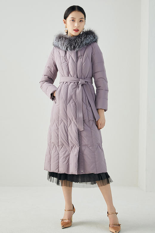 【两色可选】乔万尼秋冬新款防寒保暖可拆卸狐毛毛领加长版带帽修身羽绒服ES4T392 商品图1