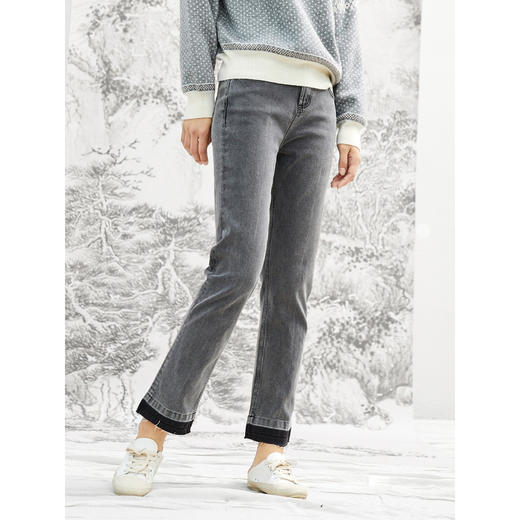 Famecoco范可儿直筒牛仔裤女秋冬设计感裤子F208GA013 商品图0