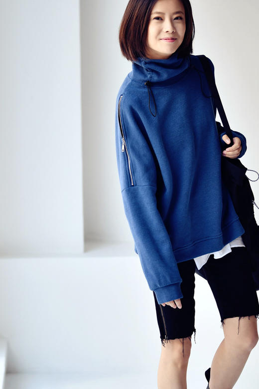 米兰宣言r7030c韩版洋气休闲个性拉链抽绳高领棉质宽松卫衣女秋冬