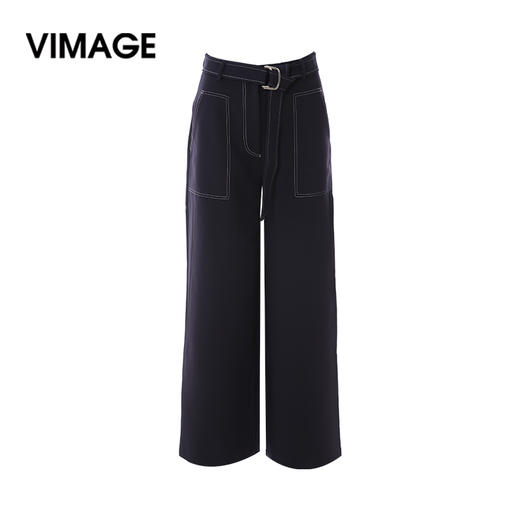 VIMAGE纬漫纪秋款时尚通勤高腰直筒显瘦百搭阔腿长裤女裤V1405011D 商品图0
