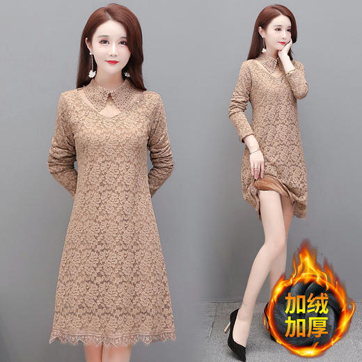 WE-MX20B5531 加绒加厚中长款蕾丝拼接连衣裙女2020冬季新款 商品图0