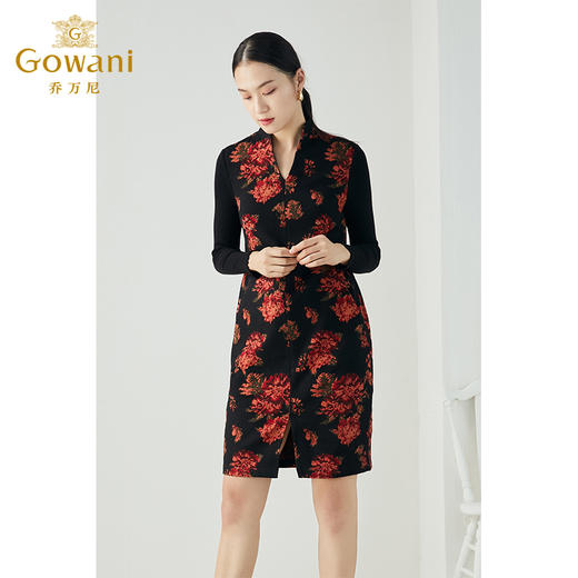 乔万尼秋冬新款绵羊毛帝王花重磅设计感重磅宽松版端庄大气连衣裙ES4E310 商品图3