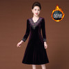 JY-JY201冬装新款V领红色丝绒气质高贵大码妈妈装旗袍加绒连衣裙 商品缩略图0