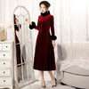 BJ-20108复古日常改良毛领加厚丝绒长款宴会旗袍 商品缩略图0