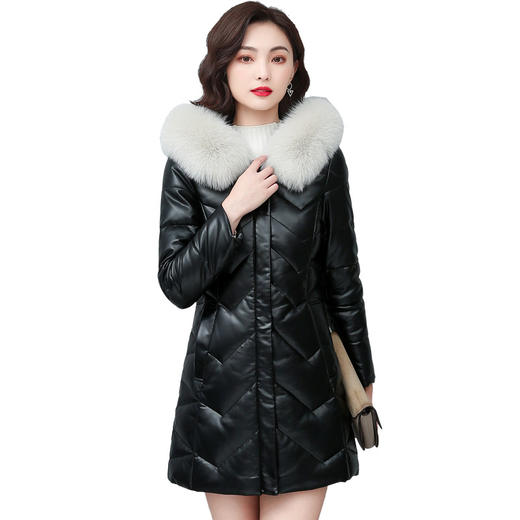 NQS-Q210羊皮真皮羽绒服女式中长款大码皮草连帽毛领外套秋冬显瘦皮衣 商品图4