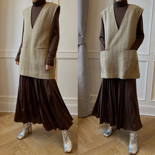 HIDEMI 巧克力色褶皱针织连衣裙 商品图9