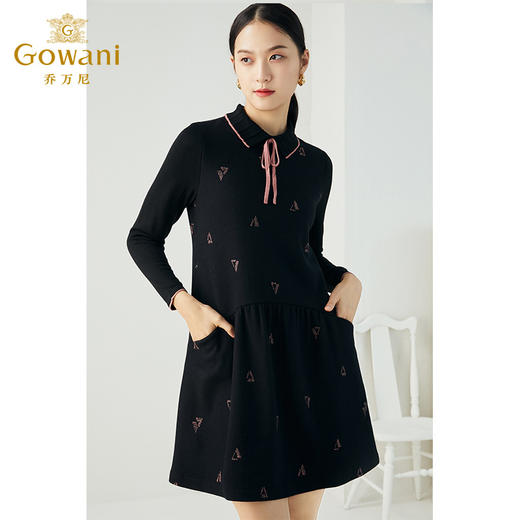 乔万尼秋冬新款绵羊毛小A版型减龄收腰显瘦设计感趣味领结连衣裙ES4E316 商品图3