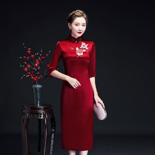 上海旗袍厂LHS-2026高端婚宴新款中国风改良大码旗袍连衣裙喜婆婆旗袍礼服 商品图2