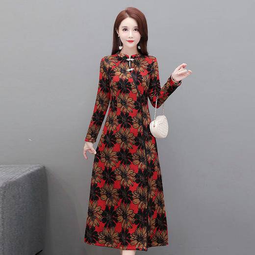 YWE-LFDS-KL20B239新款复古优雅修身印花打底连衣裙 商品图0