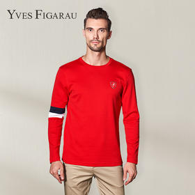 YvesFigarau伊夫·费嘉罗秋冬100%棉男士简约舒适修身透气商务休闲长袖T恤860916