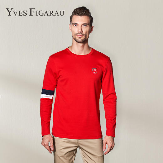 YvesFigarau伊夫·费嘉罗秋冬100%棉男士简约舒适修身透气商务休闲长袖T恤860916 商品图0