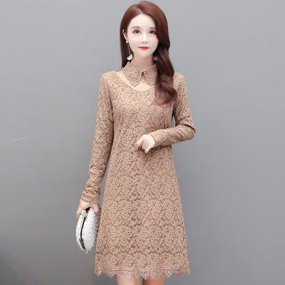 WE-MX20B5531 加绒加厚中长款蕾丝拼接连衣裙女2020冬季新款 商品图2