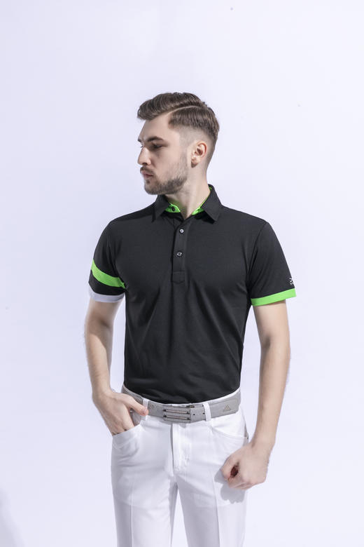 2022顺丰包邮<短袖 腕部条纹 白橙黑绿> 高尔夫服装 纯色男士短袖t恤 优质面料 帅气时尚男装GOLF球衣 商品图9