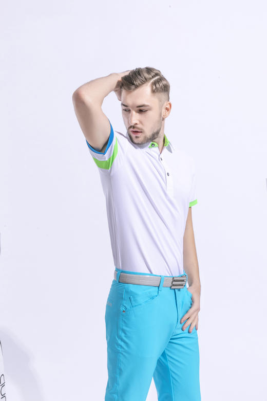 2022顺丰包邮<短袖 腕部条纹 白橙黑绿> 高尔夫服装 纯色男士短袖t恤 优质面料 帅气时尚男装GOLF球衣 商品图1