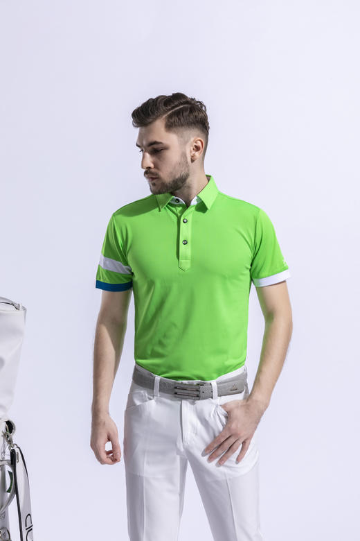 2022顺丰包邮<短袖 腕部条纹 白橙黑绿> 高尔夫服装 纯色男士短袖t恤 优质面料 帅气时尚男装GOLF球衣 商品图13