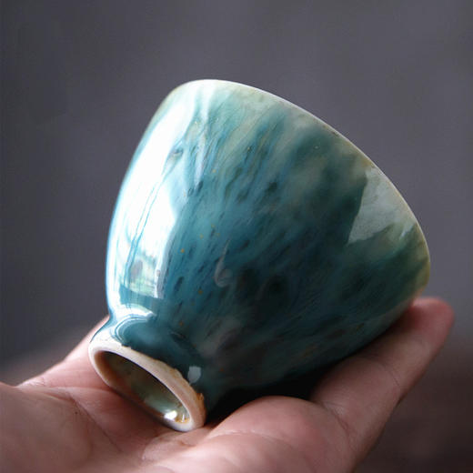 「景德镇全手工窑变翡翠绿釉中号主人杯」陶瓷功夫品茗杯 茶杯开片可养 商品图5