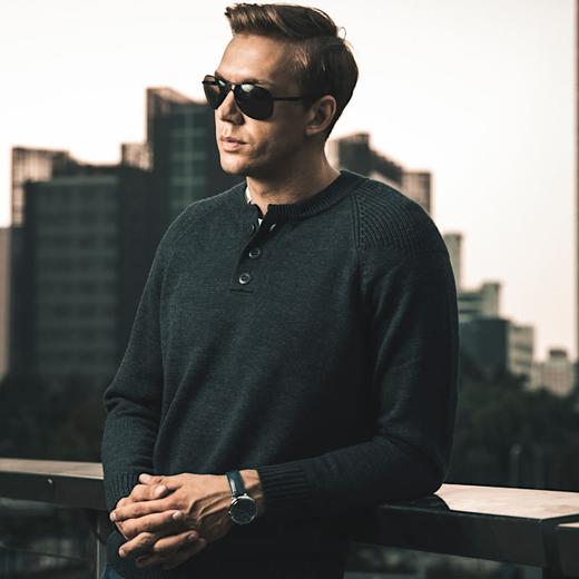 2020龙牙秋冬新款纯羊毛隐鳞美丽诺羊毛亨利领套头毛衣男士美利奴 商品图2