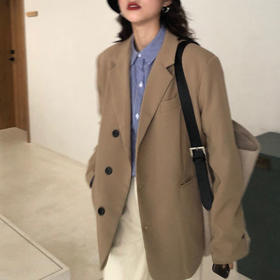 黑色西装外套女秋冬新款韩版宽松时尚单排扣卡其色白色西服