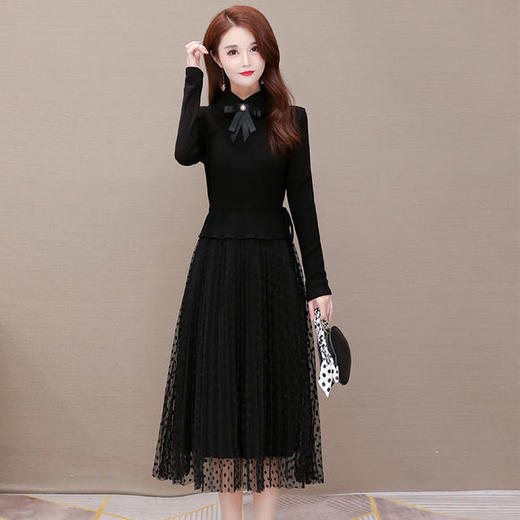 YWE-ALLJ20B59C气质减龄修身长袖网纱针织毛衣连衣裙 商品图1