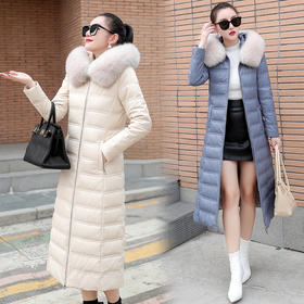 NQS-Q988海宁绵羊皮真皮羽绒服女式中长款大码加厚狐狸毛领外套