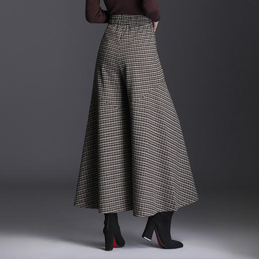 QJBH-HWM60195格子毛呢阔腿裤高腰垂感大脚甩裤宽松九分裙裤 商品图3