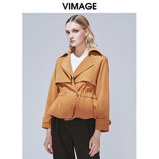 VIMAGE纬漫纪品牌女装冬款经典翻领收腰显瘦风衣短外套V1403016 商品图2