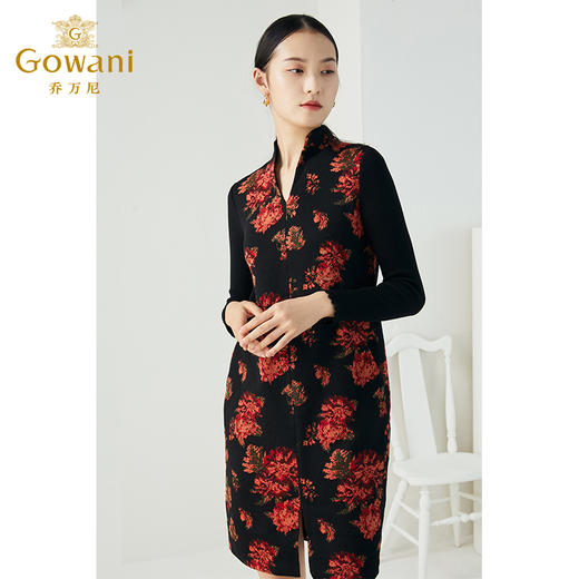 乔万尼秋冬新款绵羊毛帝王花重磅设计感重磅宽松版端庄大气连衣裙ES4E310 商品图1