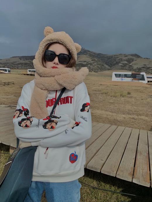 JENNIE同款 小熊帽子围巾 杏色/棕色 冬天超暖和还好看 商品图9