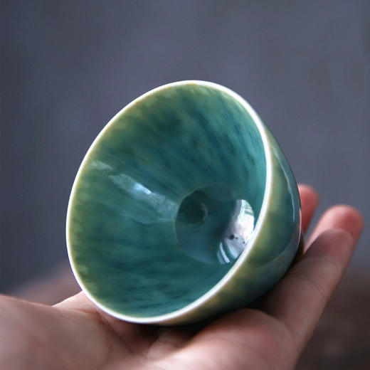 「景德镇全手工窑变翡翠绿釉中号主人杯」陶瓷功夫品茗杯 茶杯开片可养 商品图6