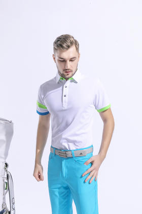 2022顺丰包邮<短袖 腕部条纹 白橙黑绿> 高尔夫服装 纯色男士短袖t恤 优质面料 帅气时尚男装GOLF球衣