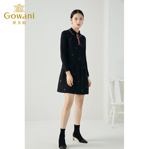 乔万尼秋冬新款绵羊毛小A版型减龄收腰显瘦设计感趣味领结连衣裙ES4E316 商品图2