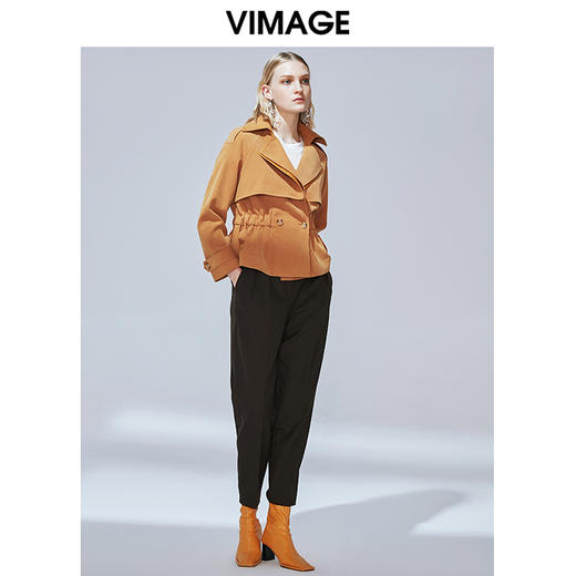 VIMAGE纬漫纪品牌女装冬款经典翻领收腰显瘦风衣短外套V1403016 商品图1