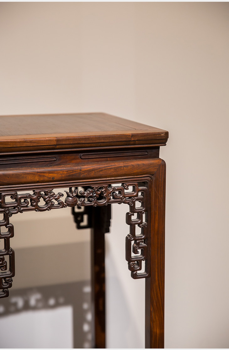 清代红木双龙戏珠透雕牙板高花几一对