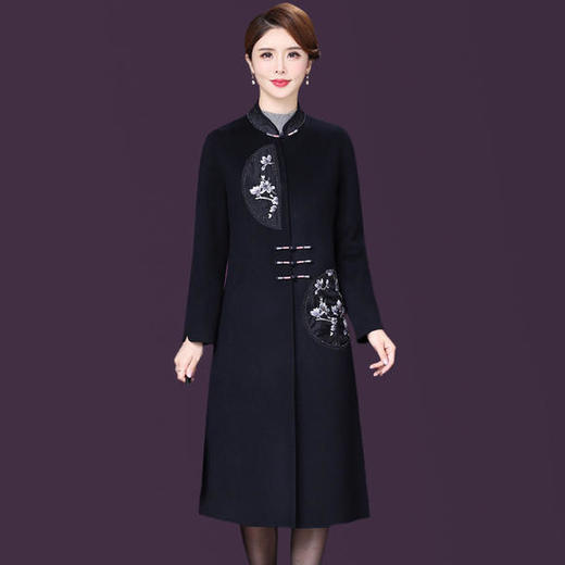 NYL-683705毛呢外套2020秋冬新款韩版气质绣花拼接立领修身妈妈装 商品图3