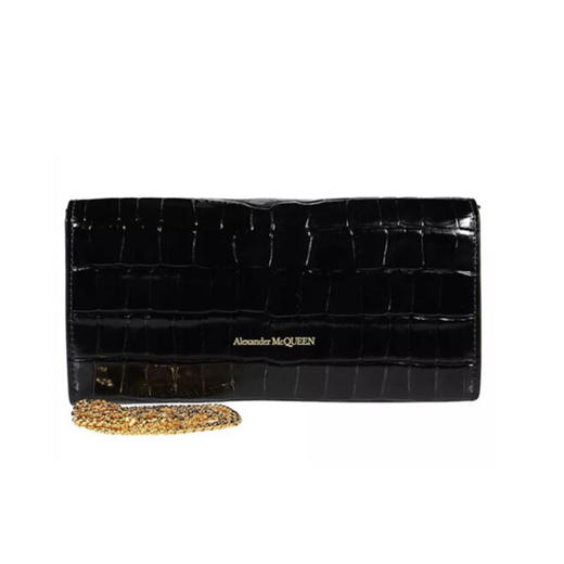 ALEXANDER MCQUEEN 亚历山大.麦昆 女士鳄鱼压纹皮革迷你斜挎单肩骷髅包 黑色 632031 1JM0G 1000 商品图1